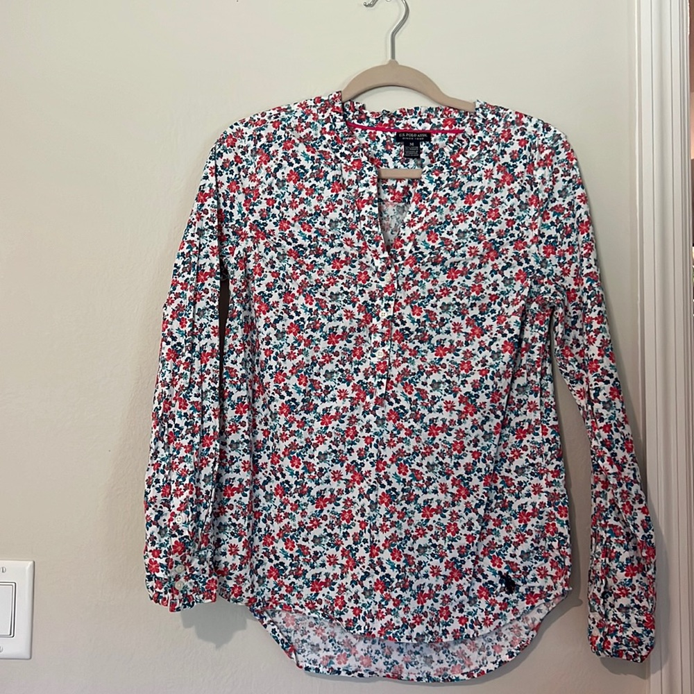 Flower pattern halfway button up shirt